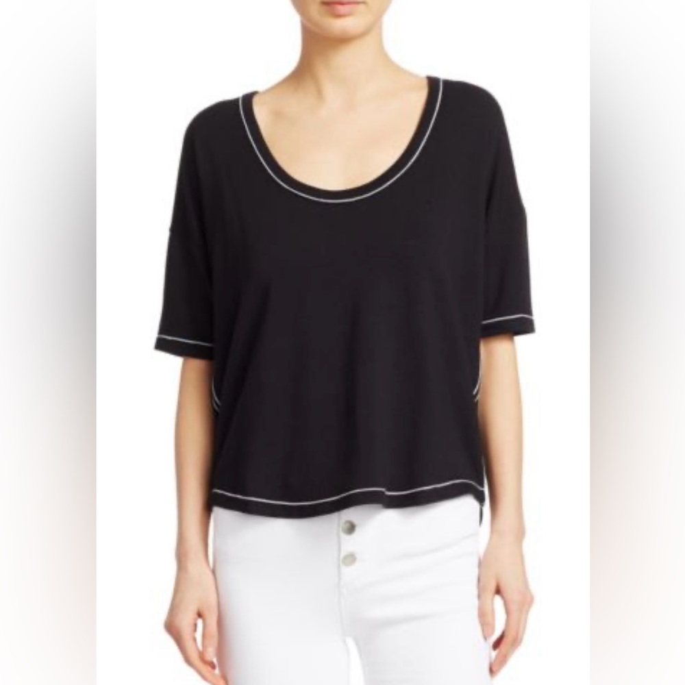 Rag & Bone Elevated Basic Black Contrast Stitch Short Sleeve Top | XS